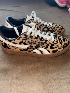 Reebok Leopard-Print Sneakers in Tan, Black & White